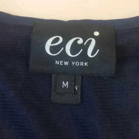 Eci New York Cold Shoulder Bell Sleeve Blue Green Paisley Ruffle Side Slit Maxi - Picture 10 of 11